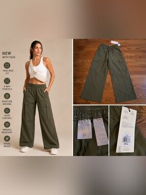 Olive Wide-Leg Cargo Pants